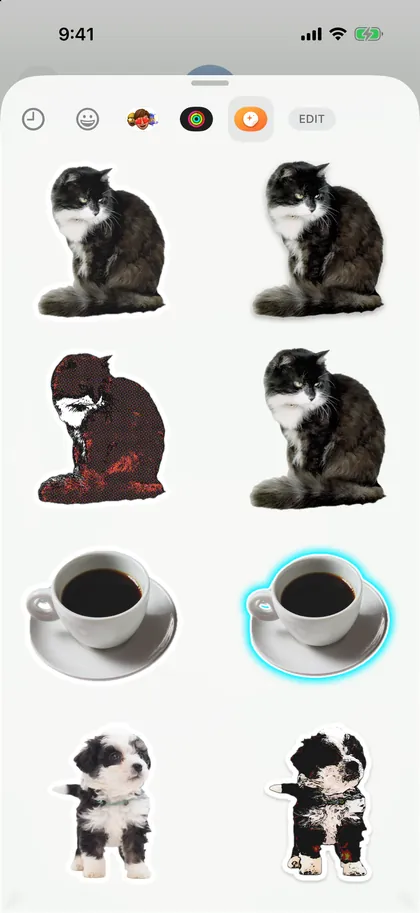 The iPhone sticker drawer in Messages with Stickify selected.